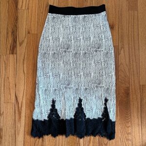 H&M Black and White Pencil Skirt with Lace Detail
